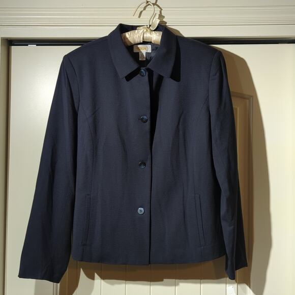 Talbots NWT Navy Button Front Collar Lined Wool Stretch Jacket Women's Sz 14 - Picture 1 of 9